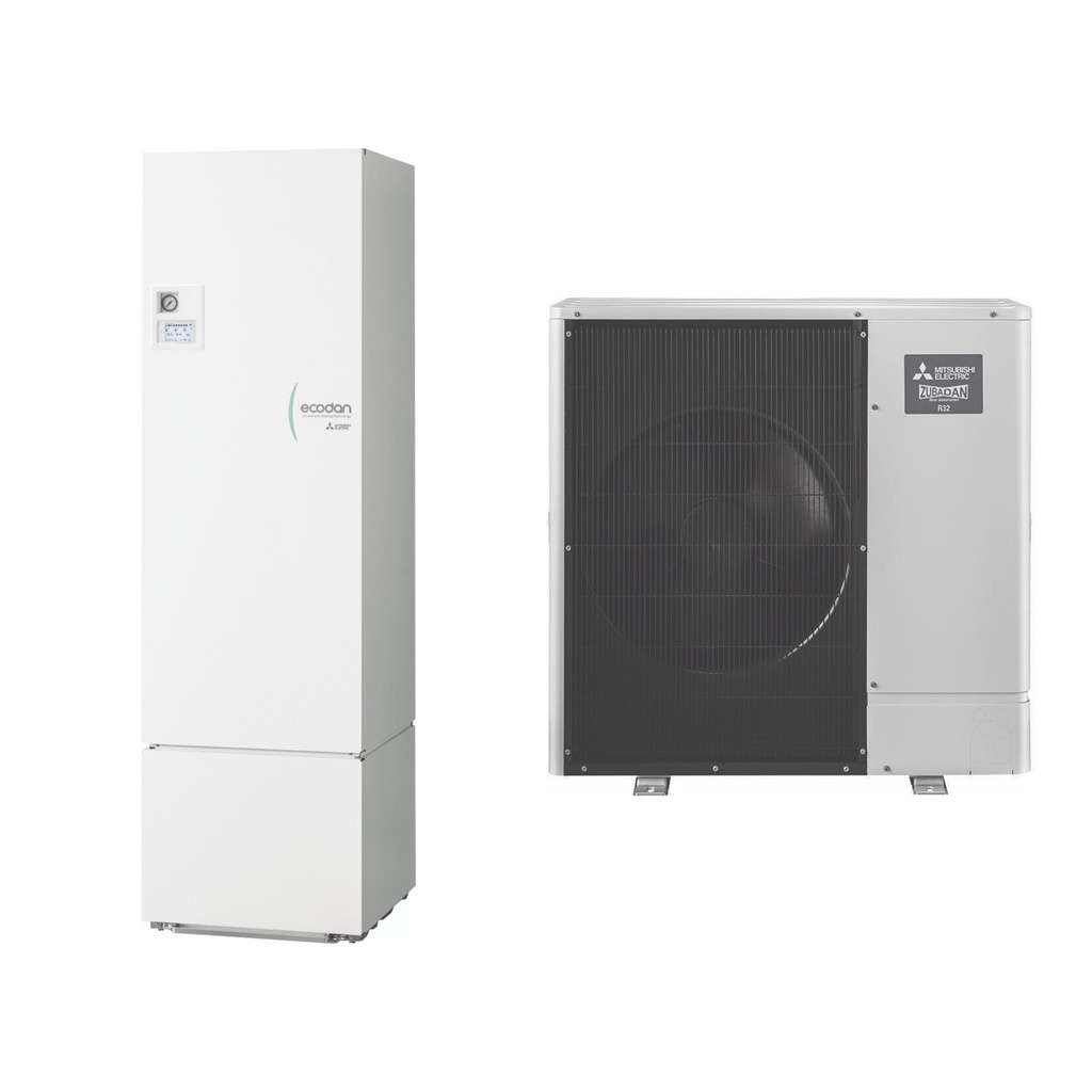 Ensemble MITSUBISHI ELECTRIC Ecodan Duo Zubadan ERST30F-YM9EE + PUZ-SHWM140YAA – Pompe à chaleur air-eau R32 triphasée, ballon 300 L