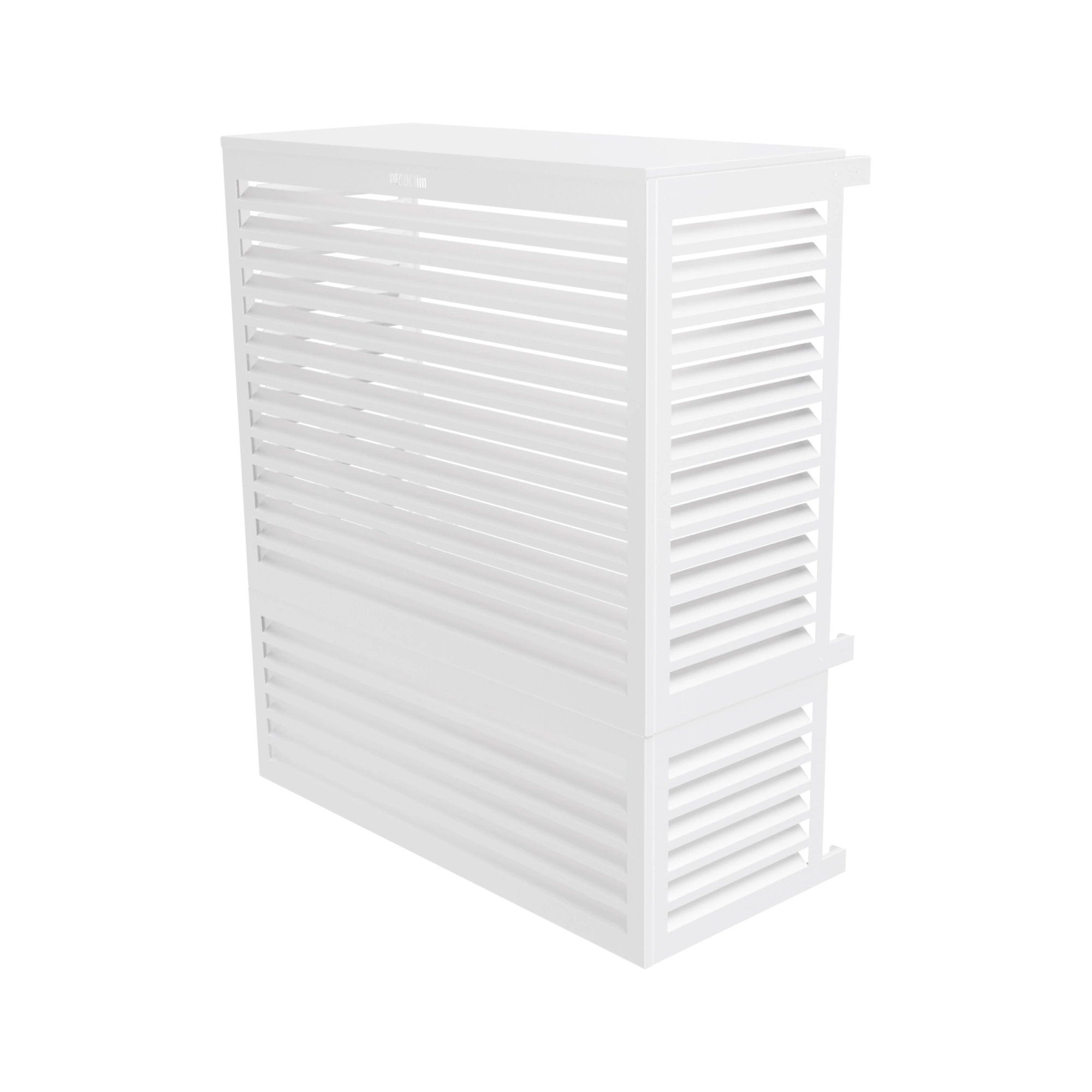 Cache clim et PAC DECOCLIM Alu grande hauteur – Taille M+ – face avant, côtés et dessus (intérieur H125 × L105 × P51-66 cm)